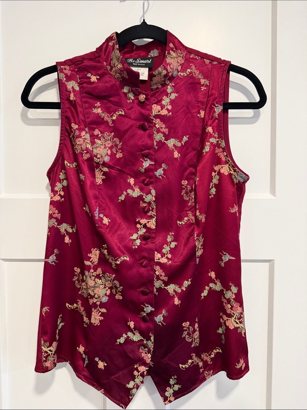 “Vintage Y2K satin brocade mandarin collar top”